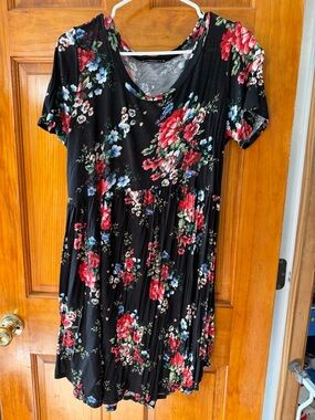 JODIFL Black Floral Print Dress with Multicolor Accents